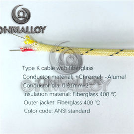 Type K Thermocouple Cable Fiberglass 400 Degree Insulated Wire 0.81mm